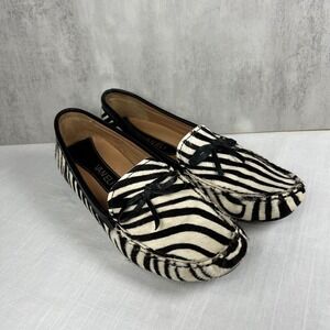 VAN ELI Zebra Print Calf Hair Loafer Flats Women's Size 7.5 Black White